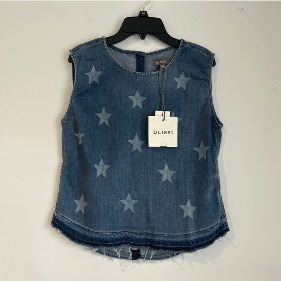 NWT DL1961 Denim Sleeveless Tank – Indigo Star Print, Girls Size Large - Picture 1 of 6